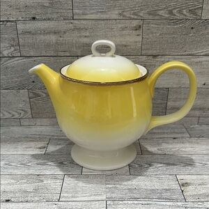 Vintage Yellow and White Teapot
